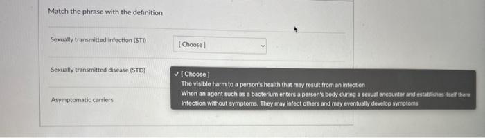 Solved Match the phrase with the definition Sexually | Chegg.com