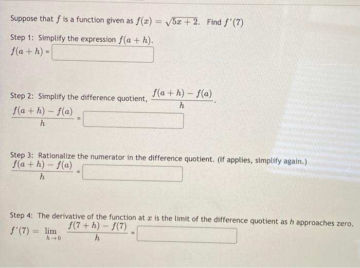 Solved Suppose that f is a function given as f(x)=5x+2. Find | Chegg.com