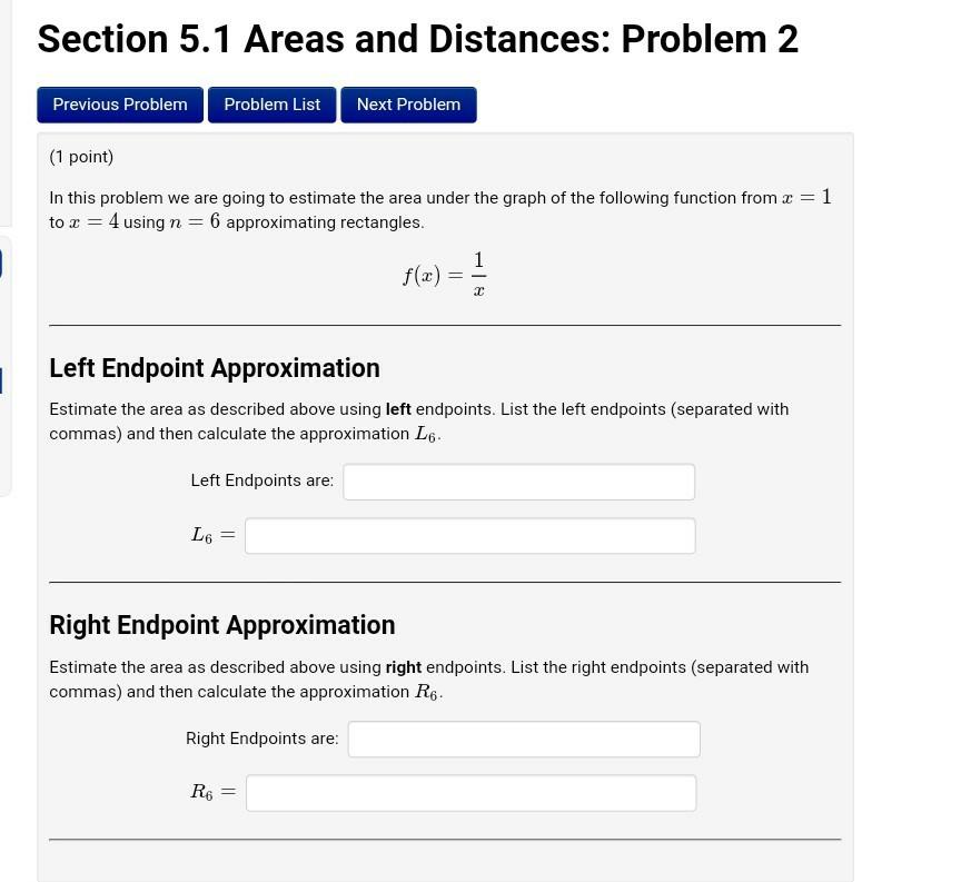Solved Section 5.1 Areas and Distances: Problem 1 Previous | Chegg.com