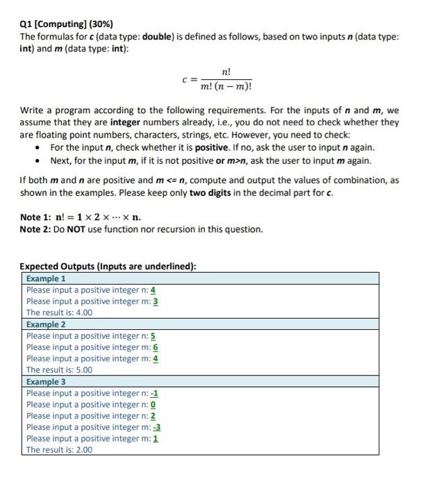 Solved Q1 (Computing) (30%) The formulas for c (data type: | Chegg.com image.