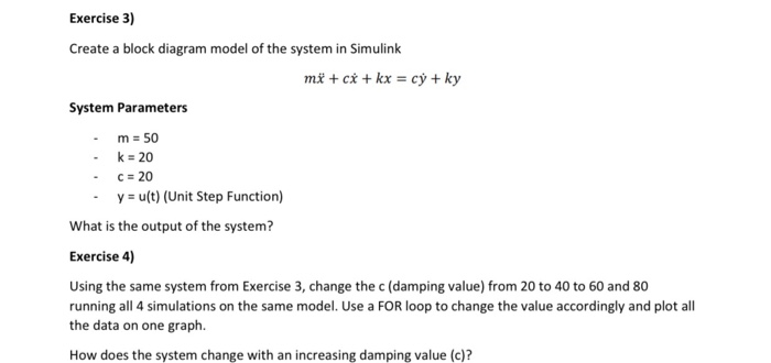 Exercise 3) Create a block diagram model of the | Chegg.com