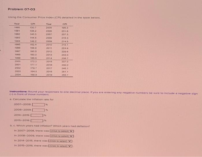 Solved Problem 07-03 Using The Consumer Price Index (CPI) | Chegg.com