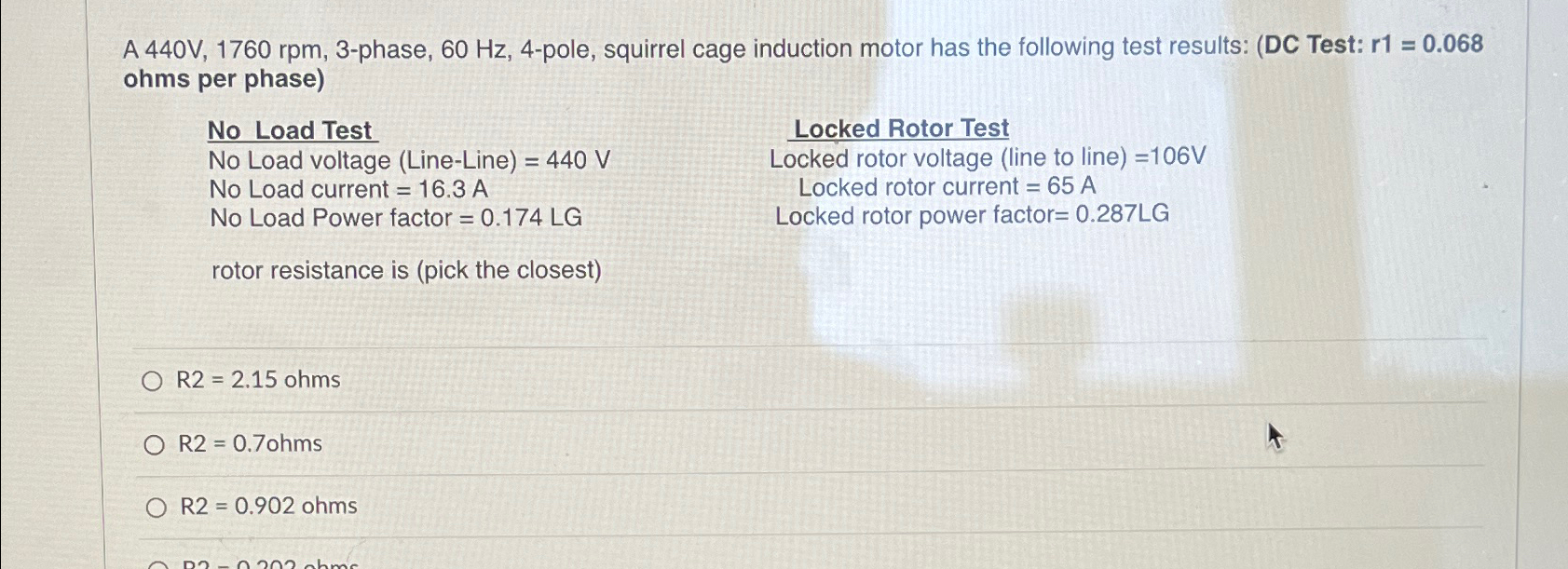 A 440V, 1760rpm,3-phase, 60Hz,4-pole, squirrel cage | Chegg.com