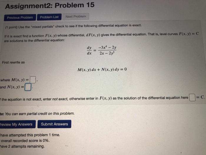 Solved Assignment2: Problem 15 Previous Problem Problem List | Chegg.com