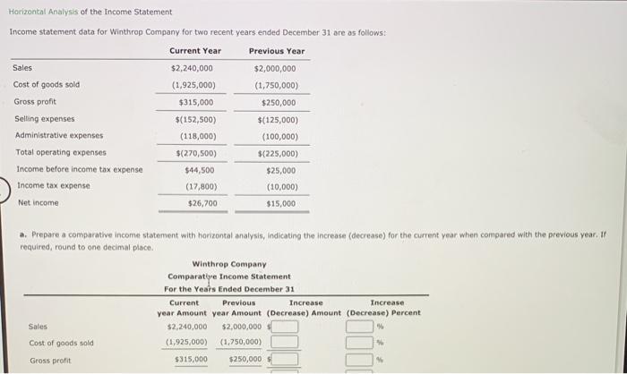 Solved Horizontal Analysis of the Income Statement Income | Chegg.com