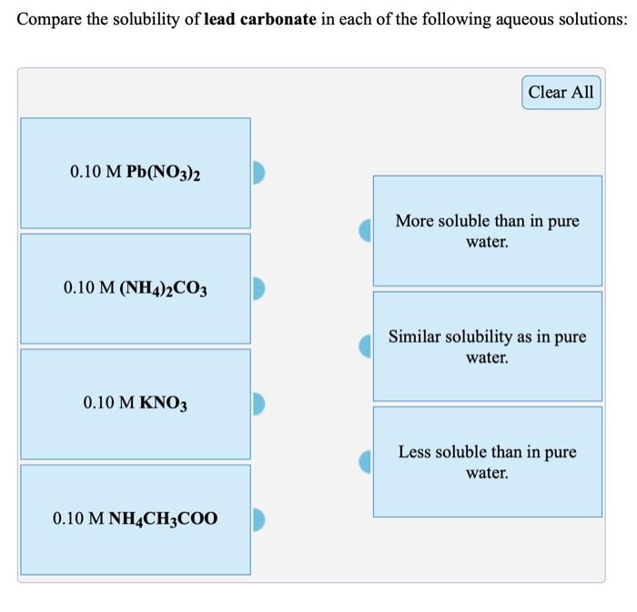 Solved Compare the solubility of lead carbonate in each of