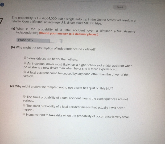 Solved Saved The Probability Is 1 In 4 004 000 That A Sin