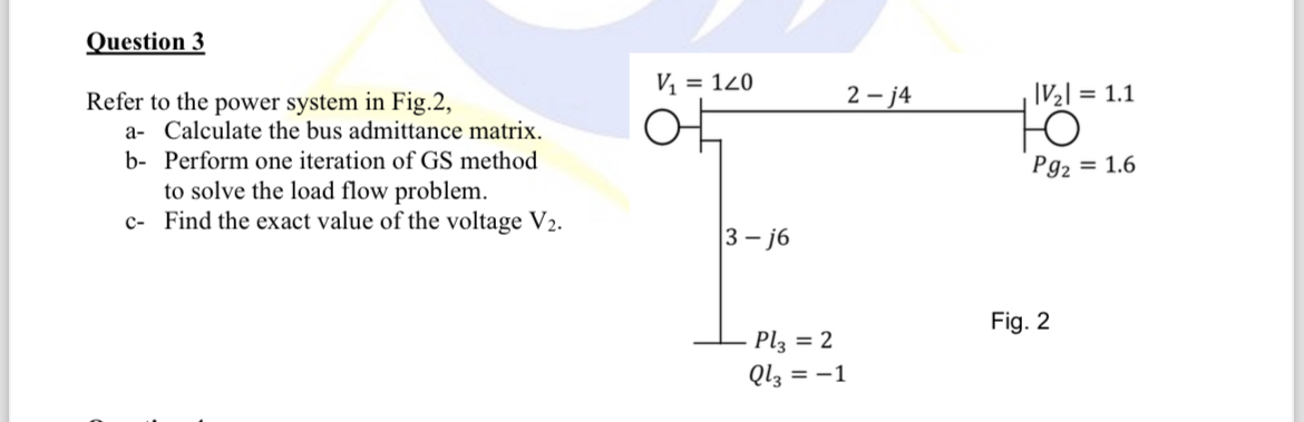 Solved Question 3Refer to the power system in Fig.2,a- | Chegg.com