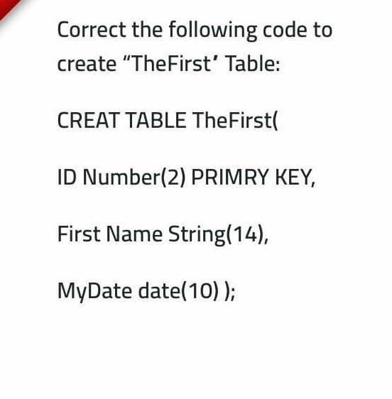 Solved Correct the following code to create "The First' | Chegg.com