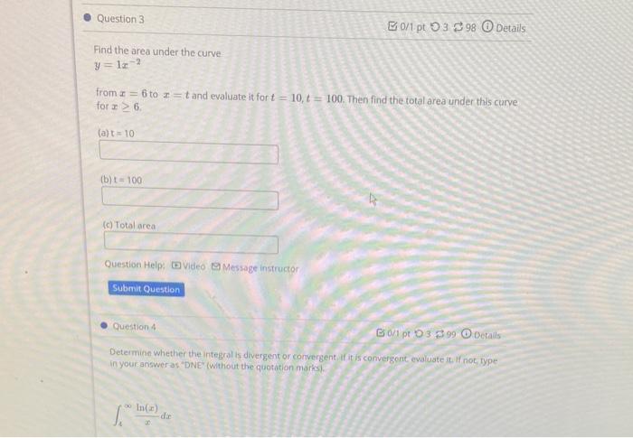 Solved Question 3 0/1.pt 5398 Details Find the area under | Chegg.com