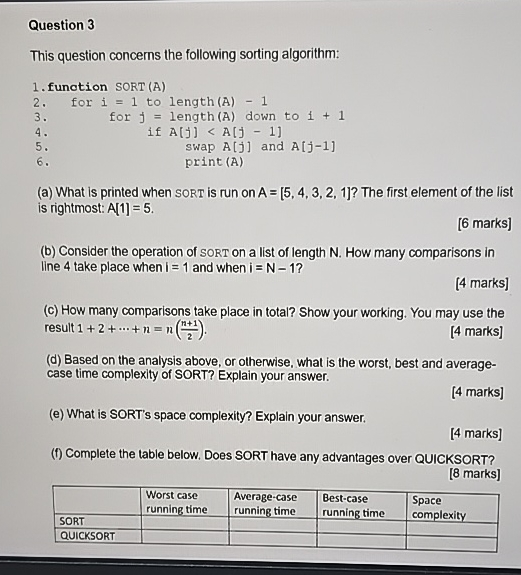 geeksforgeeks - sorting practice questions! https: ... Solved Question 3This question concerns the following | Chegg.com