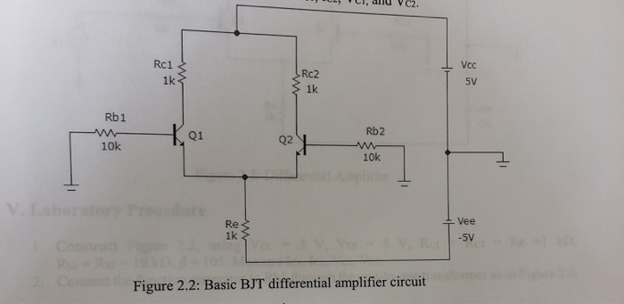 Figure 2.2: Basic BJT differential amplifier circuit | Chegg.com