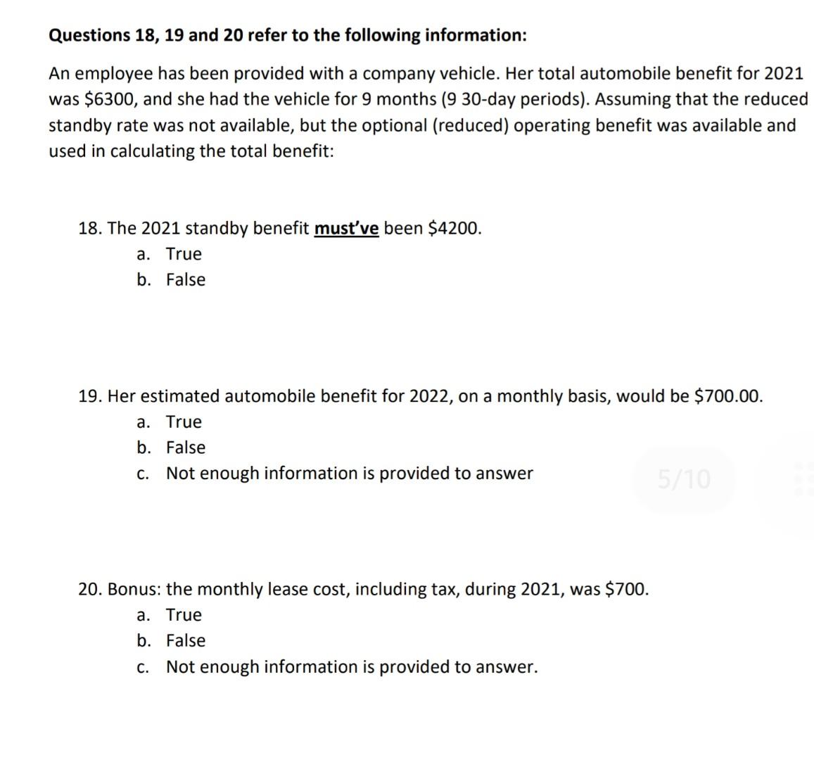 Solved Questions 18, 19 and 20 refer to the following | Chegg.com