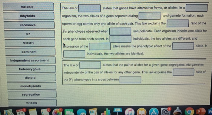 Solved meiosis dihybrids recessive The law of states that | Chegg.com