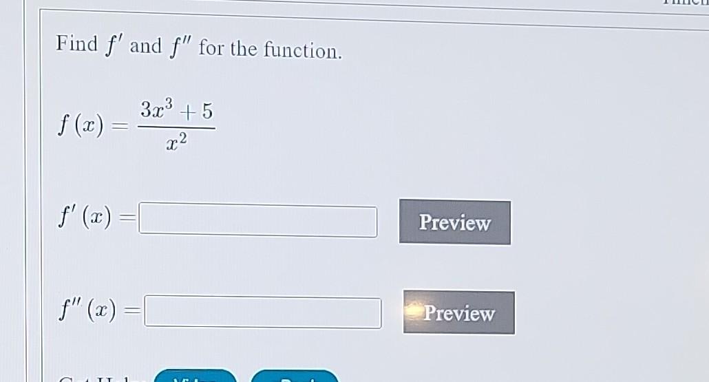 Solved Find f′ and f′′ for the function. f(x)=x23x3+5 f′(x)= | Chegg.com