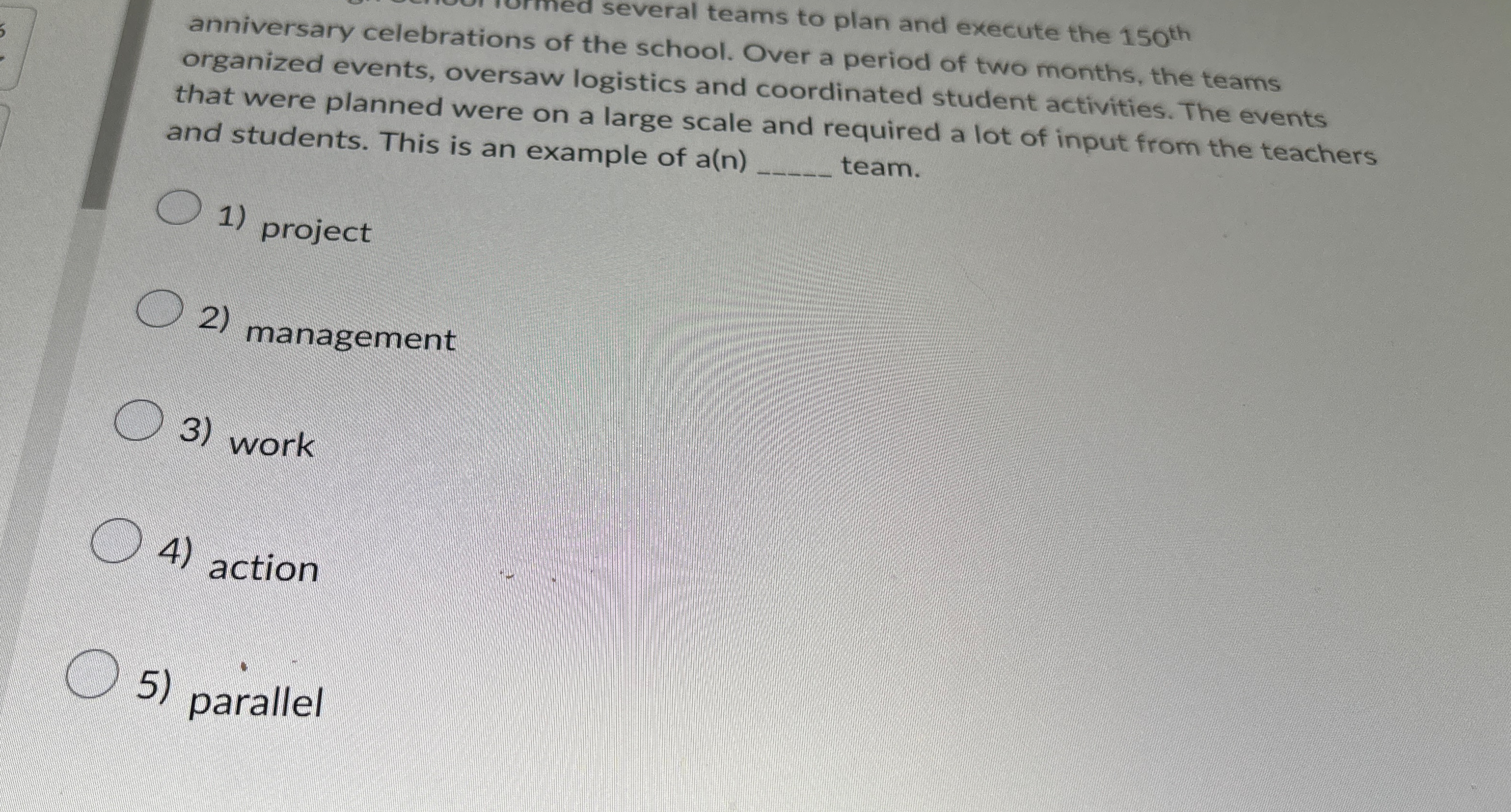 Solved several teams to plan and execute the 150th | Chegg.com
