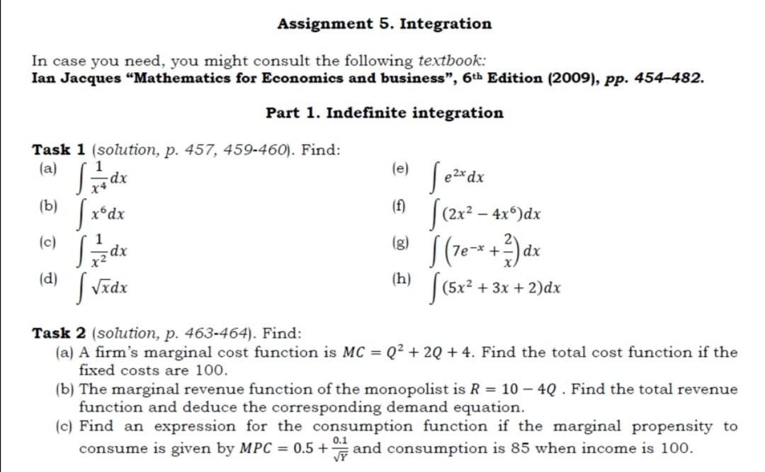 Solved Assignment 5. Integration In case you need, you might | Chegg.com