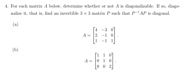 Solved For each matrix A below, determine whether or not A | Chegg.com