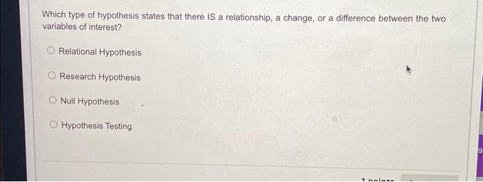 hypothesis stating the presence of a difference or a relationship