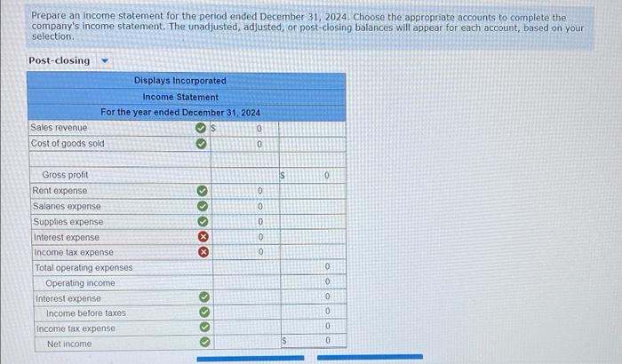 On January 1, 2024. Displays Incorporated had the | Chegg.com