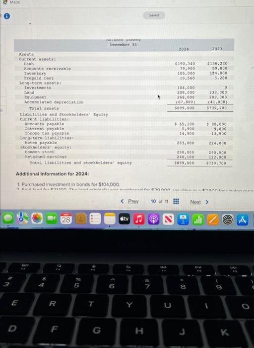Solved The income statement, balance sheets, and additional | Chegg.com
