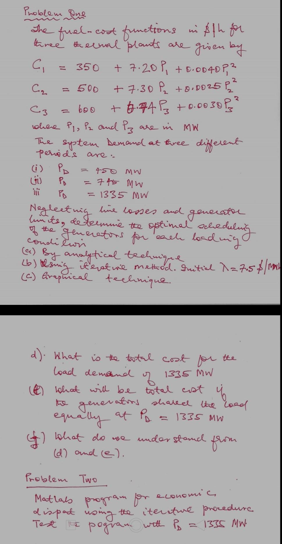 Solved Р Problem Que 350 2 = 500 The fuelcost functions in