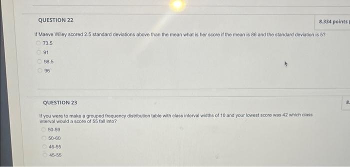 If Maeve Wiley scored \( 2.5 \) standard devlations above than the mean what is her score if the mean is 86 and the standard 