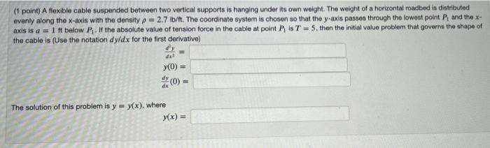 Solved (point) A flexible cable suspended between two | Chegg.com