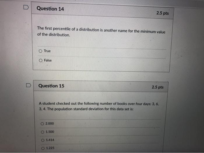 Solved Question 14 2.5 pts The first percentile of a | Chegg.com