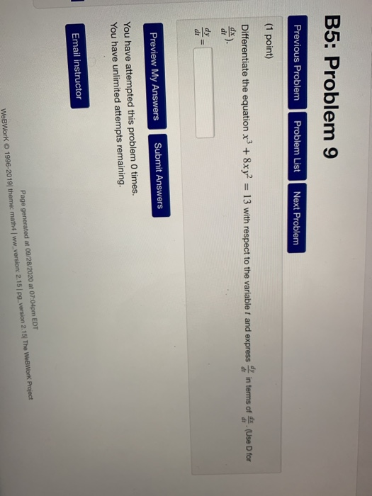 Solved B5: Problem 9 Previous Problem Problem List Next | Chegg.com