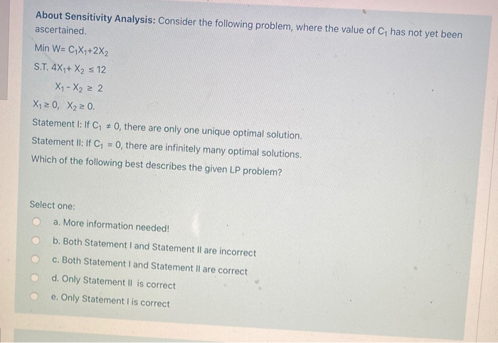 Solved About Sensitivity Analysis: Consider the following | Chegg.com
