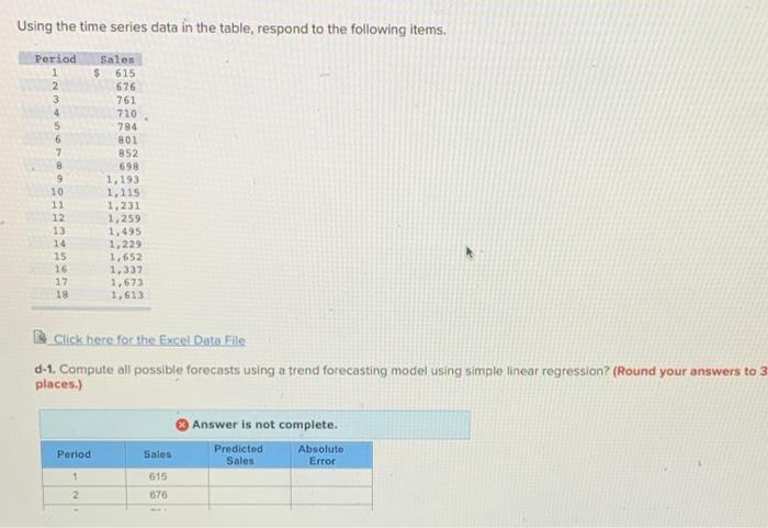 Solved Using the time series data in the table, respond to | Chegg.com