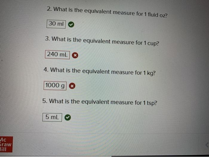 Solved 2. What is the equivalent measure for 1 fluid oz 30 Chegg