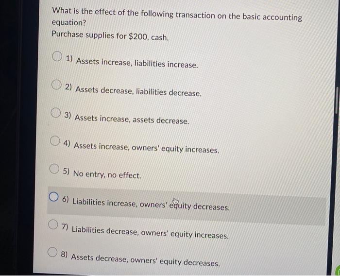 Solved What is the effect of the following transaction on | Chegg.com
