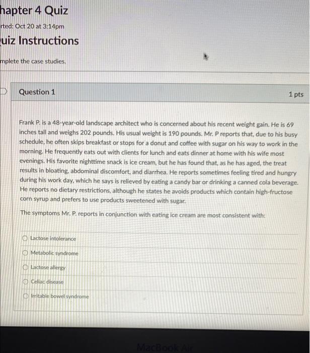 Solved hapter 4 Quiz rted: Oct 20 at 3:14pm uiz Instructions | Chegg.com