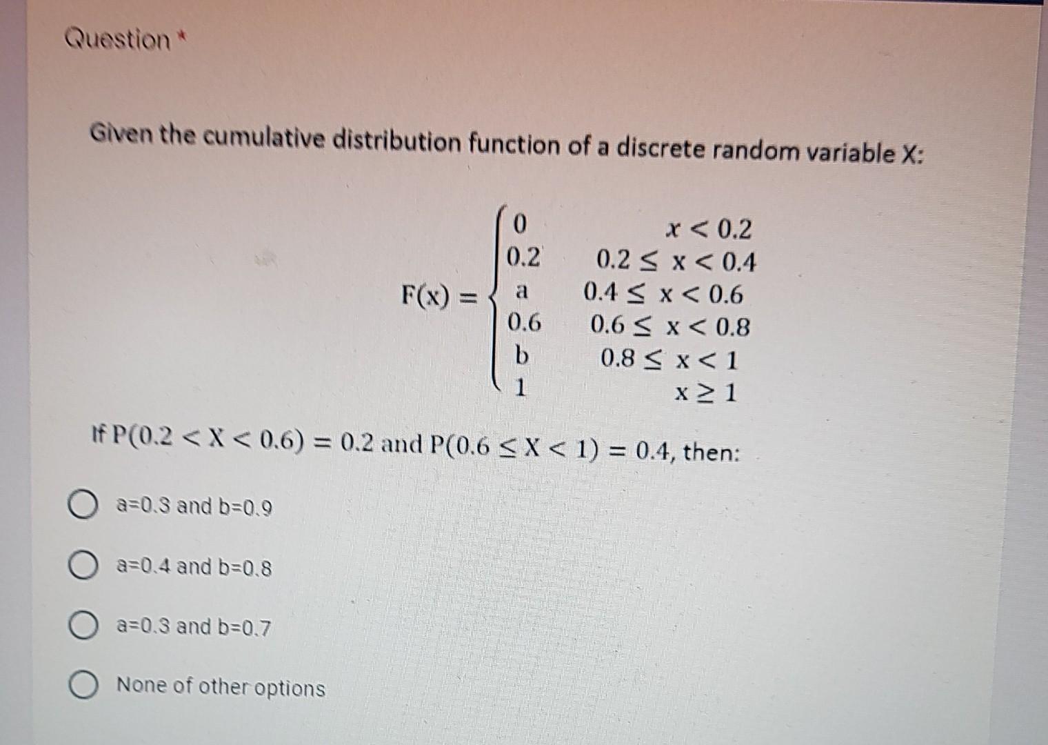 Solved Question Given The Cumulative Distribution Function | Chegg.com