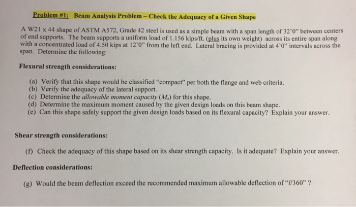 Example Beam Analysis Problem Problem #1: Beam Analysis Problem - Check the | Chegg.com