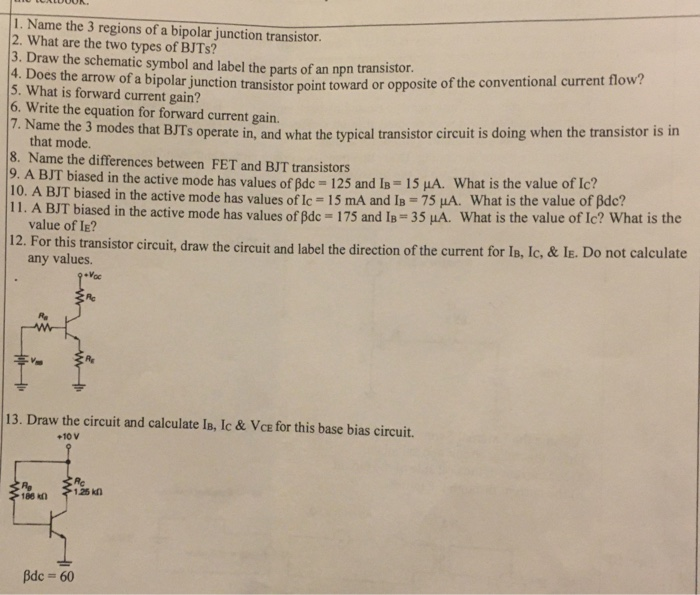 Solved 1. Name the 3 regions of a bipolar junction | Chegg.com