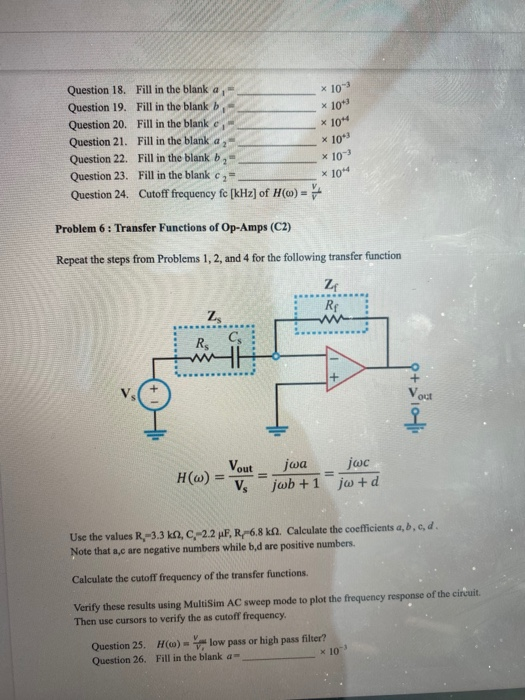 Solved Problem 1: Transfer function of passive filters (C1, | Chegg.com