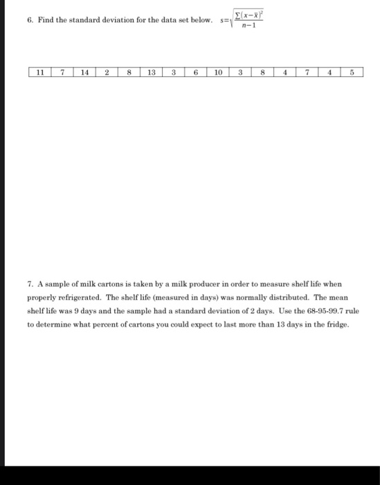 Solved 6. Find the standard deviation for the data set | Chegg.com