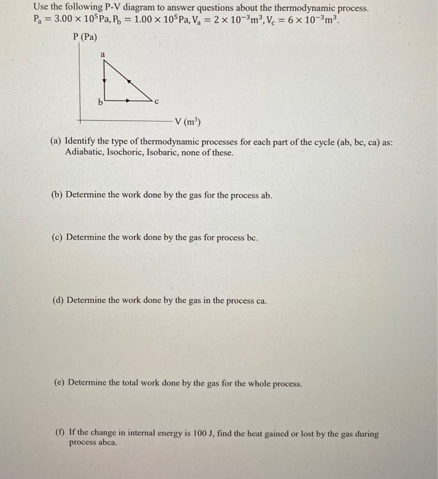 Solved Use the following P-V diagram to answer questions | Chegg.com