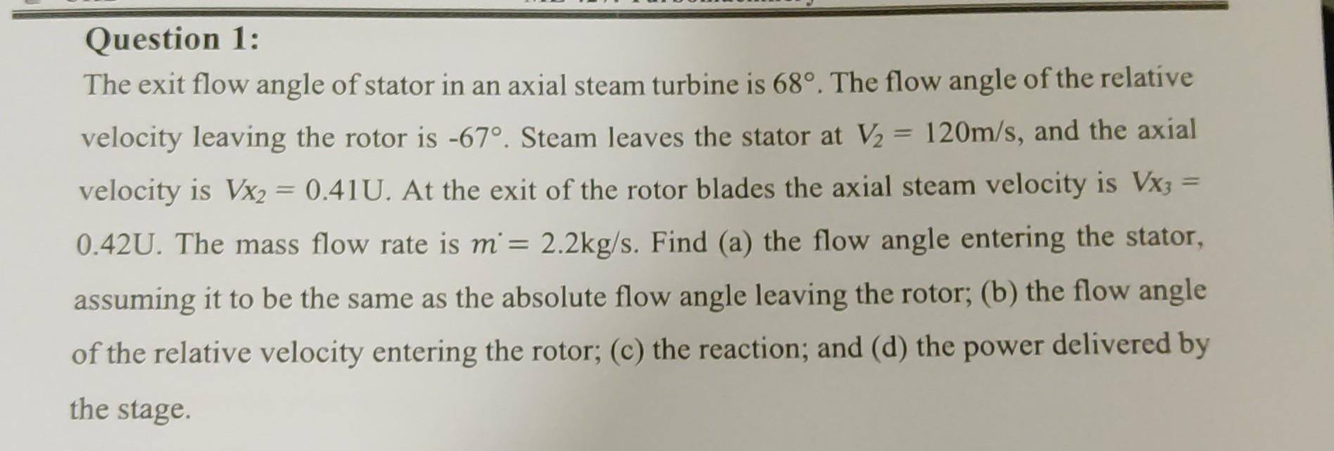 Solved Question 1: The exit flow angle of stator in an axial | Chegg.com