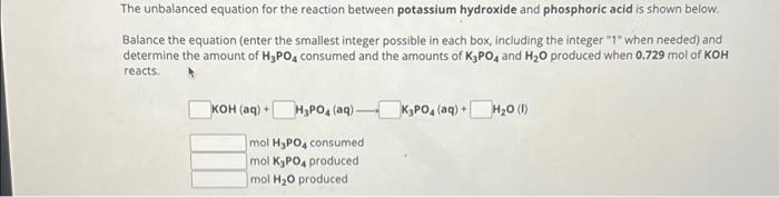 Solved The unbalanced equation for the reaction between | Chegg.com