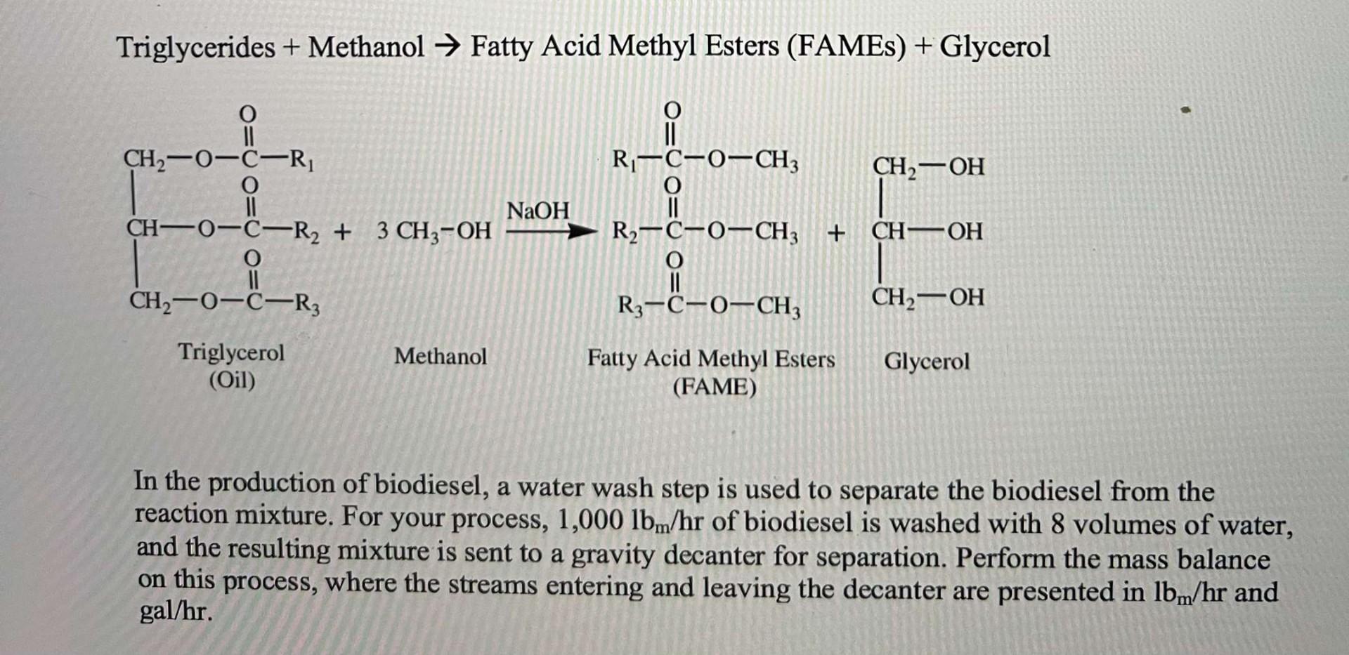 Solved Triglycerides + Methanol → Fatty Acid Methyl Esters