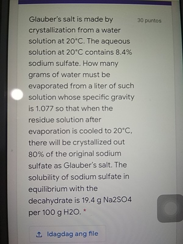 Solved 30 puntos Glauber's salt is made by crystallization | Chegg.com