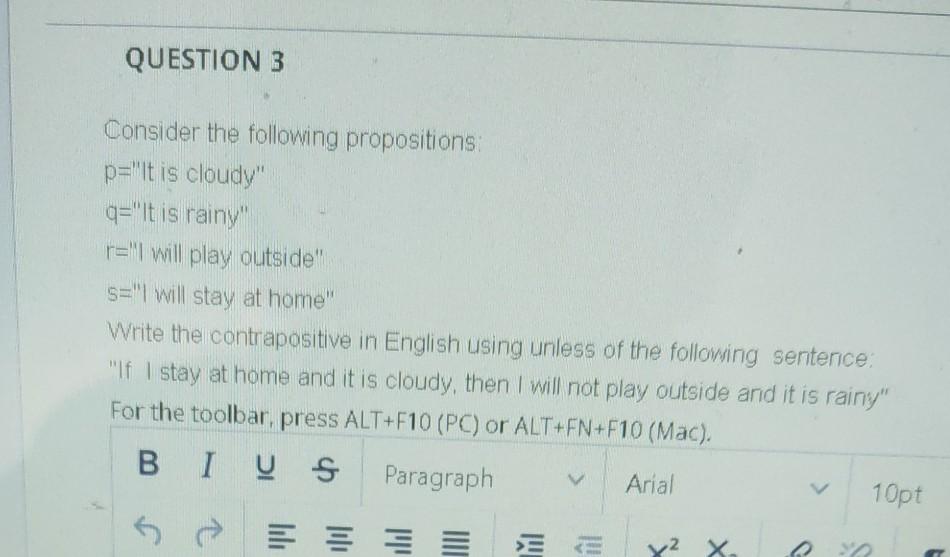 Solved QUESTION 3 Consider The Following Propositions P="t | Chegg.com