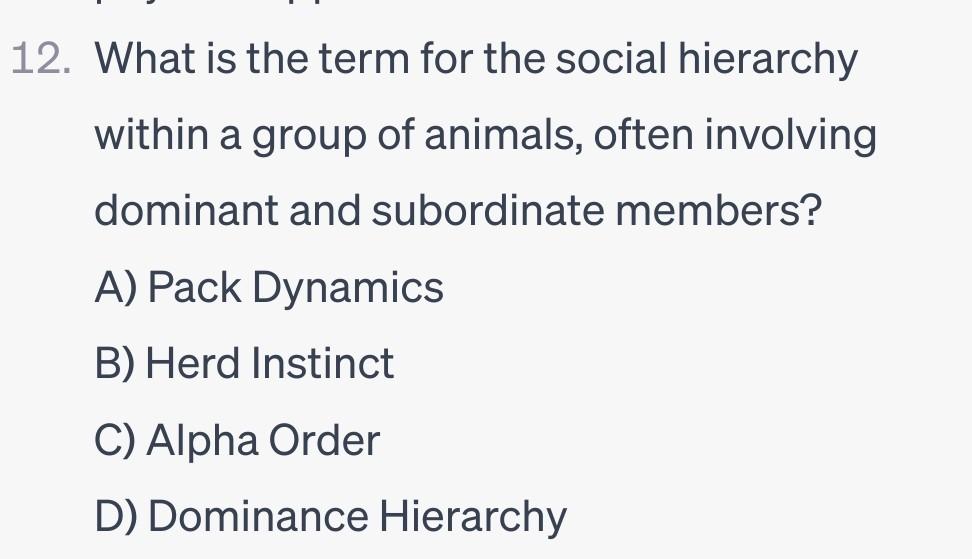 Solved 12. What is the term for the social hierarchy within | Chegg.com