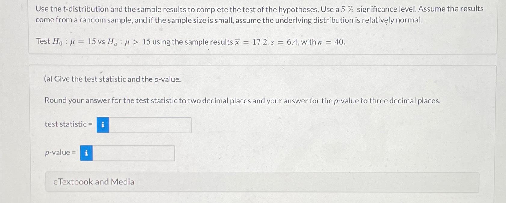 Solved Use the t-distribution and the sample results to | Chegg.com