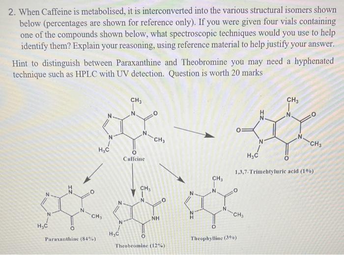 Solved 2. When Caffeine is metabolised, it is interconverted | Chegg.com