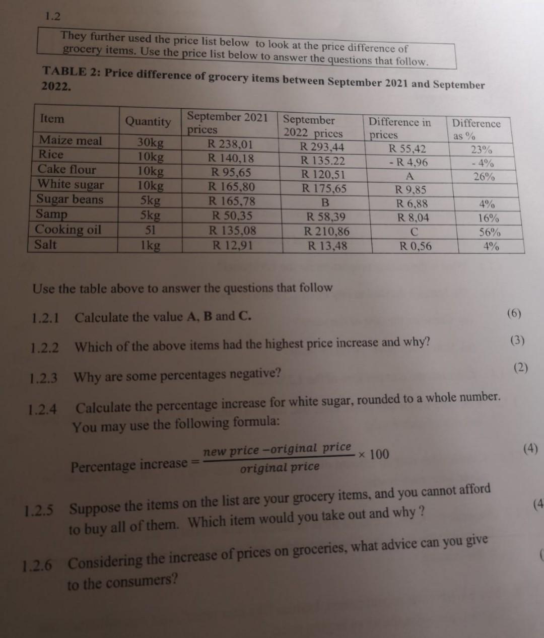 Solved 1.2 They further used the price list below to look at | Chegg.com